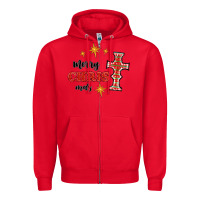 Red merry christmas cross Zipper Hoodie - RanaPortraitStore
