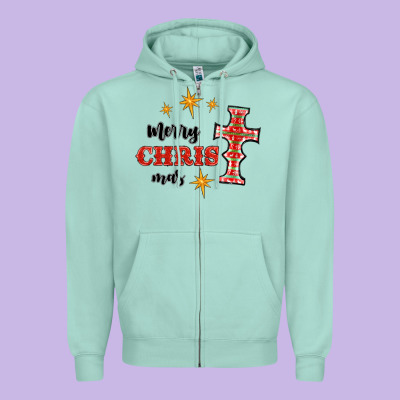 Merry Christmas Cross Zipper Hoodie Designed By Ranaportraitstore