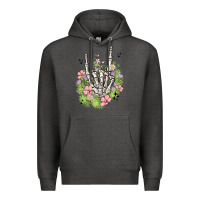 Charcoal Heather skeleton flowers Premium Hoodie - MaliasSmallBusiness