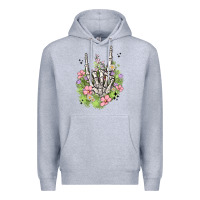Heather Grey skeleton flowers Premium Hoodie - MaliasSmallBusiness