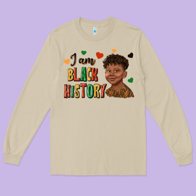 Long Sleeve Tee i am black history afro black boy child juneteenth