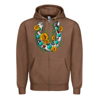Chestnut cowhide sunflower horseshoe Zipper Hoodie - Zillion Design Studio