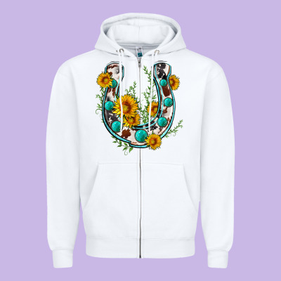 Cowhide Sunflower Horseshoe Zipper Hoodie Designed By Zillion Design Studio