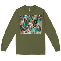Army Green cowhide bull skull Long Sleeve Tee - Zillion Design Studio
