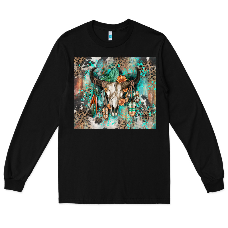 Cowhide Bull Skull Long Sleeve Tee by Zillion Design Studio | Teevron