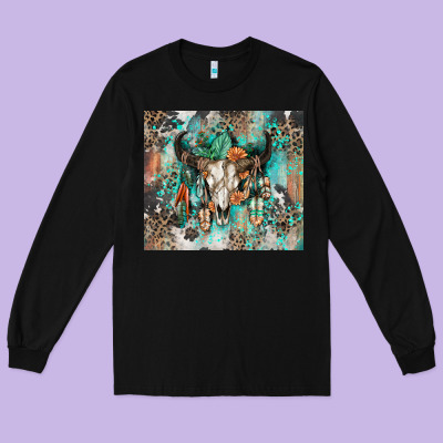 Cowhide Bull Skull Long Sleeve Tee Designed By Zillion Design Studio