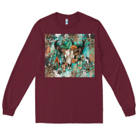 Burgundy cowhide bull skull Long Sleeve Tee - Zillion Design Studio
