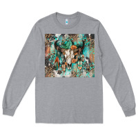 Heather Grey cowhide bull skull Long Sleeve Tee - Zillion Design Studio