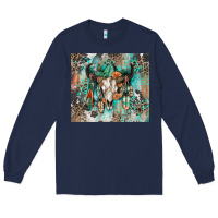 Navy cowhide bull skull Long Sleeve Tee - Zillion Design Studio