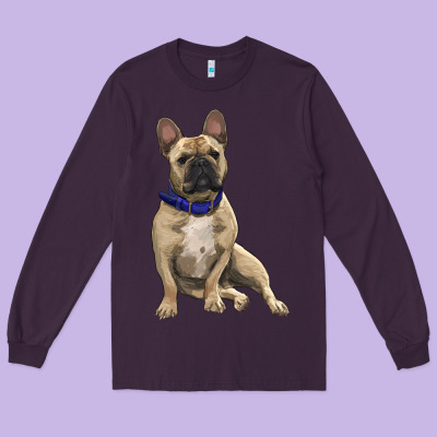 Long Sleeve Tee French bulldog with royal blue
