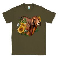 Army Green brahman bull with sunflowers Classic Tee - RanaPortraitStore