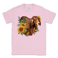 Bubblegum Pink brahman bull with sunflowers Classic Tee - RanaPortraitStore
