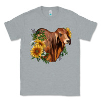 Heather Grey brahman bull with sunflowers Classic Tee - RanaPortraitStore