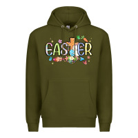 Army Green easter cross with bunny Premium Hoodie - MaliasSmallBusiness