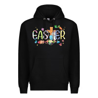 Black easter cross with bunny Premium Hoodie - MaliasSmallBusiness
