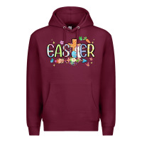 Burgundy easter cross with bunny Premium Hoodie - MaliasSmallBusiness