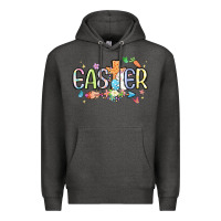 Charcoal Heather easter cross with bunny Premium Hoodie - MaliasSmallBusiness