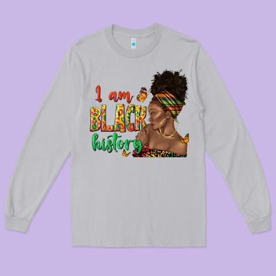 Long Sleeve Tee i am black history afro black woman juneteenth