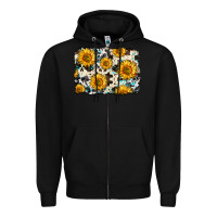 Black cowhide sunflower pattern Zipper Hoodie - Zillion Design Studio