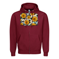 Burgundy cowhide sunflower pattern Zipper Hoodie - Zillion Design Studio
