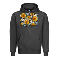 Charcoal Heather cowhide sunflower pattern Zipper Hoodie - Zillion Design Studio
