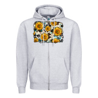 Heather Grey cowhide sunflower pattern Zipper Hoodie - Zillion Design Studio