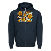 Navy cowhide sunflower pattern Zipper Hoodie - Zillion Design Studio