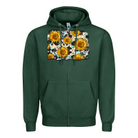 Sports Green cowhide sunflower pattern Zipper Hoodie - Zillion Design Studio