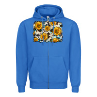 Cowhide Sunflower Pattern Zipper Hoodie | Teevron