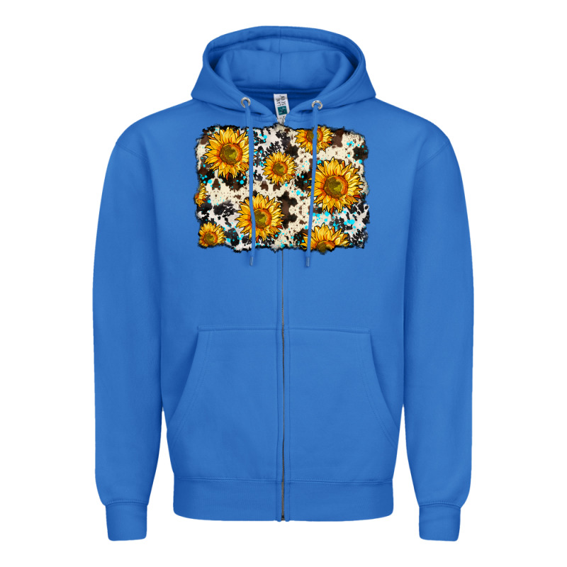 Cowhide Sunflower Pattern Zipper Hoodie by Zillion Design Studio | Teevron