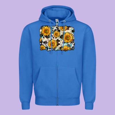 Cowhide Sunflower Pattern Zipper Hoodie Designed By Zillion Design Studio