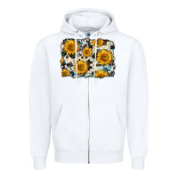 White cowhide sunflower pattern Zipper Hoodie - Zillion Design Studio