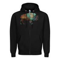 Black aztec bison Zipper Hoodie - RanaPortraitStore
