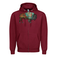 Burgundy aztec bison Zipper Hoodie - RanaPortraitStore