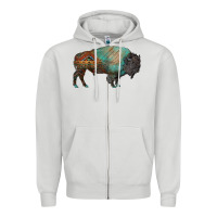 Dove Grey aztec bison Zipper Hoodie - RanaPortraitStore