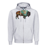 Heather Grey aztec bison Zipper Hoodie - RanaPortraitStore