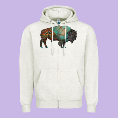 Aztec Bison Zipper Hoodie Designed By Ranaportraitstore