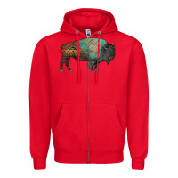 Red aztec bison Zipper Hoodie - RanaPortraitStore