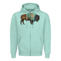Seafoam aztec bison Zipper Hoodie - RanaPortraitStore