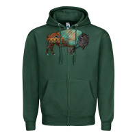 Sports Green aztec bison Zipper Hoodie - RanaPortraitStore