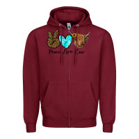 Burgundy peace love cow Zipper Hoodie - RanaPortraitStore