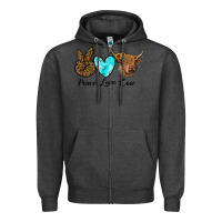 Charcoal Heather peace love cow Zipper Hoodie - RanaPortraitStore