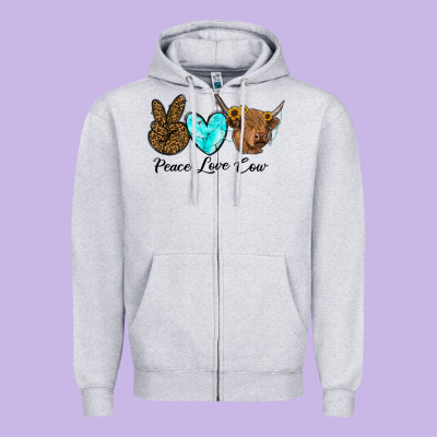 Peace Love Cow Zipper Hoodie Designed By Ranaportraitstore