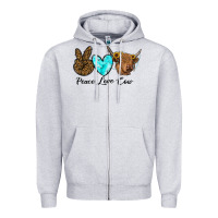 Heather Grey peace love cow Zipper Hoodie - RanaPortraitStore
