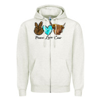 Oatmeal Heather peace love cow Zipper Hoodie - RanaPortraitStore