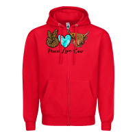 Red peace love cow Zipper Hoodie - RanaPortraitStore