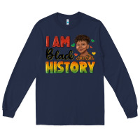 Navy i am black history with afro black boy Long Sleeve Tee - texasbilliewilder