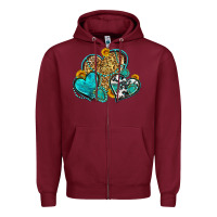Burgundy western turquoise hearts Zipper Hoodie - Zillion Design Studio
