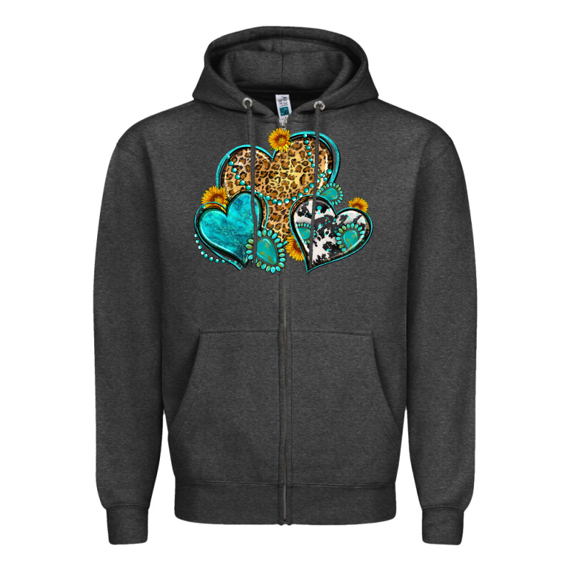 Western Turquoise Hearts Zipper Hoodie by Zillion Design Studio | Teevron