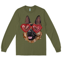 Army Green German shepherd with love glasses Long Sleeve Tee - RanaPortraitStore